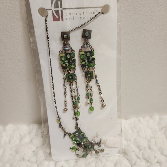 Christina Collection Jewelry Set Mosaic Design Necklace with Matching Earrings - Picture 9 of 10